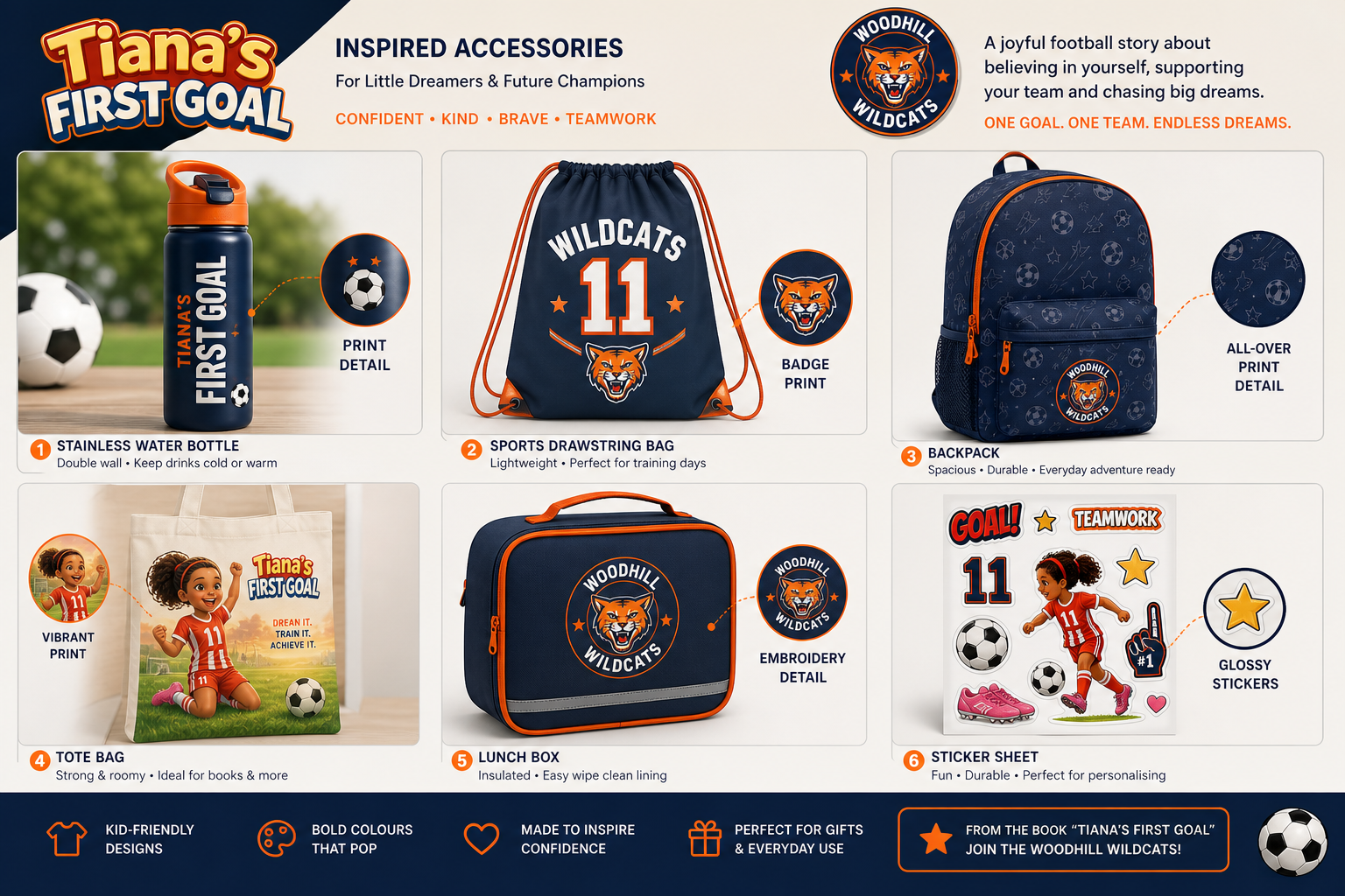 Tiana's First Goal Accessories - Bottles, Bags, Lunchboxes